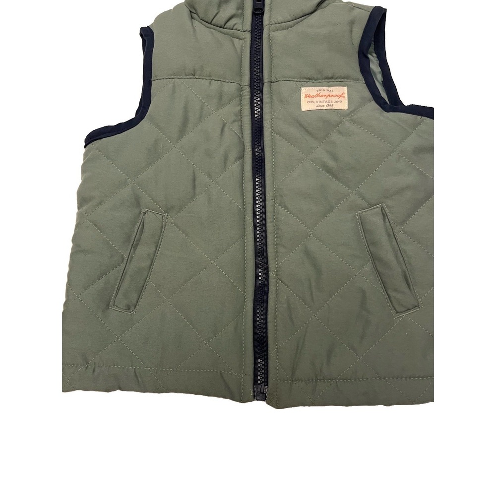 VTG Weatherproof Kids Lined Zip Vest Olive Green Slit Pockets Isolated Sz 3T